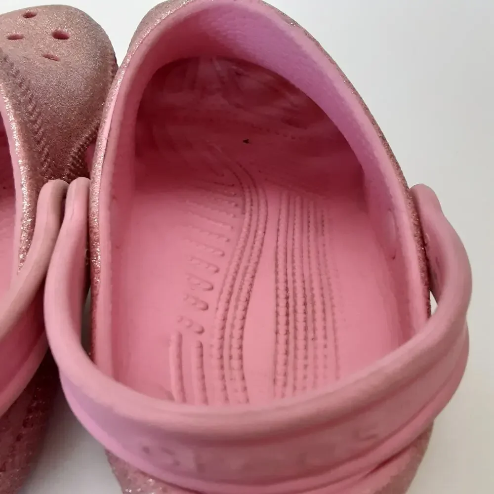 Crocs Clogs Juniors 2 Light Pink Glitter Slip On Water Shoes Girls Summer Ballet
